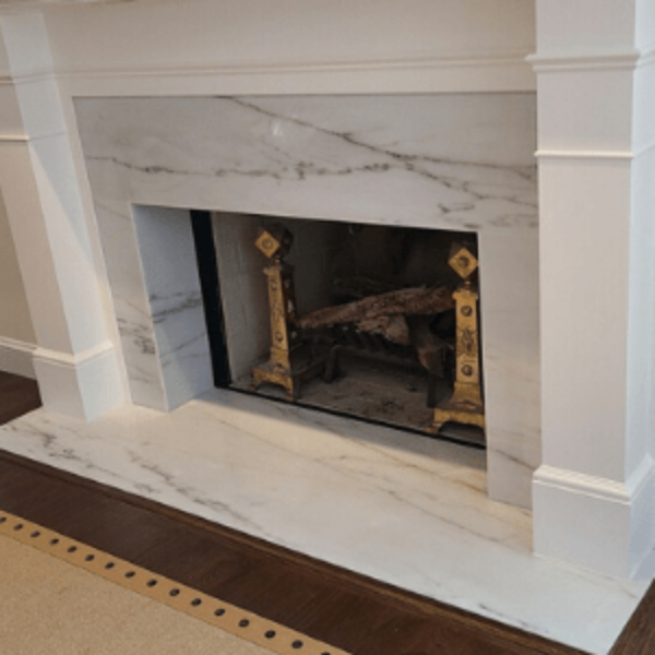 White Pearl Quartzite <br> Location: Westport, CT <br> Project: Fireplace