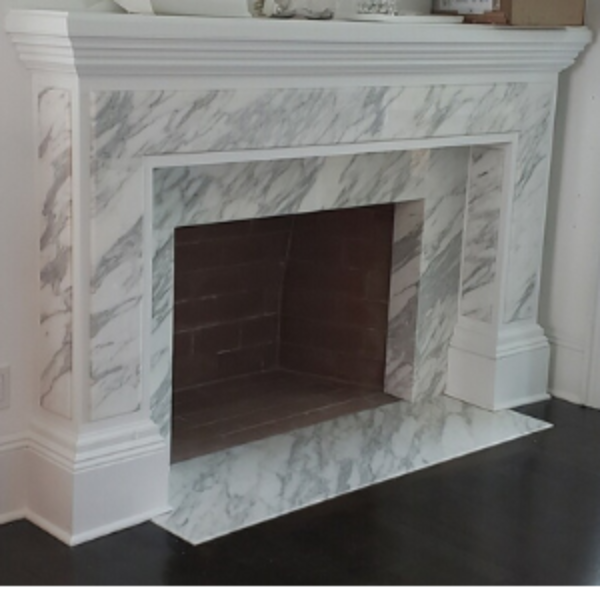 Calacata Marble <br> Location: Bedford Hills, NY <br> Project: Fireplace
