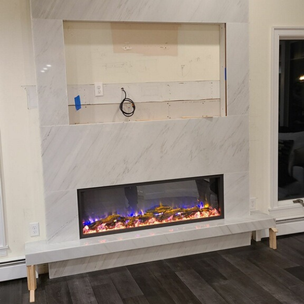 Calacata Apuano Marble <br> Location: Stamford, CT <br> Project: Fireplace