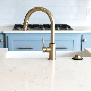 Beautiful Marble Kitchen Counter and Stove With Cobalt Blue Decor