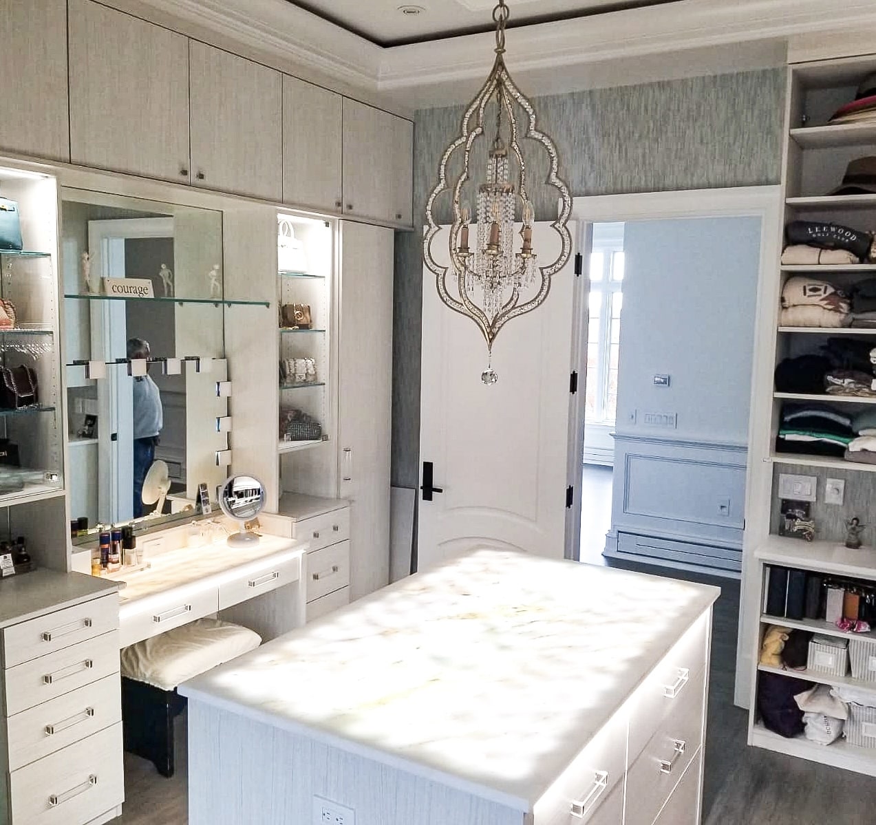 White Marble <br> Location: New Rochelle, NY <br> Project: Custom Vanity <br> Project:Custom Walk-in Closet