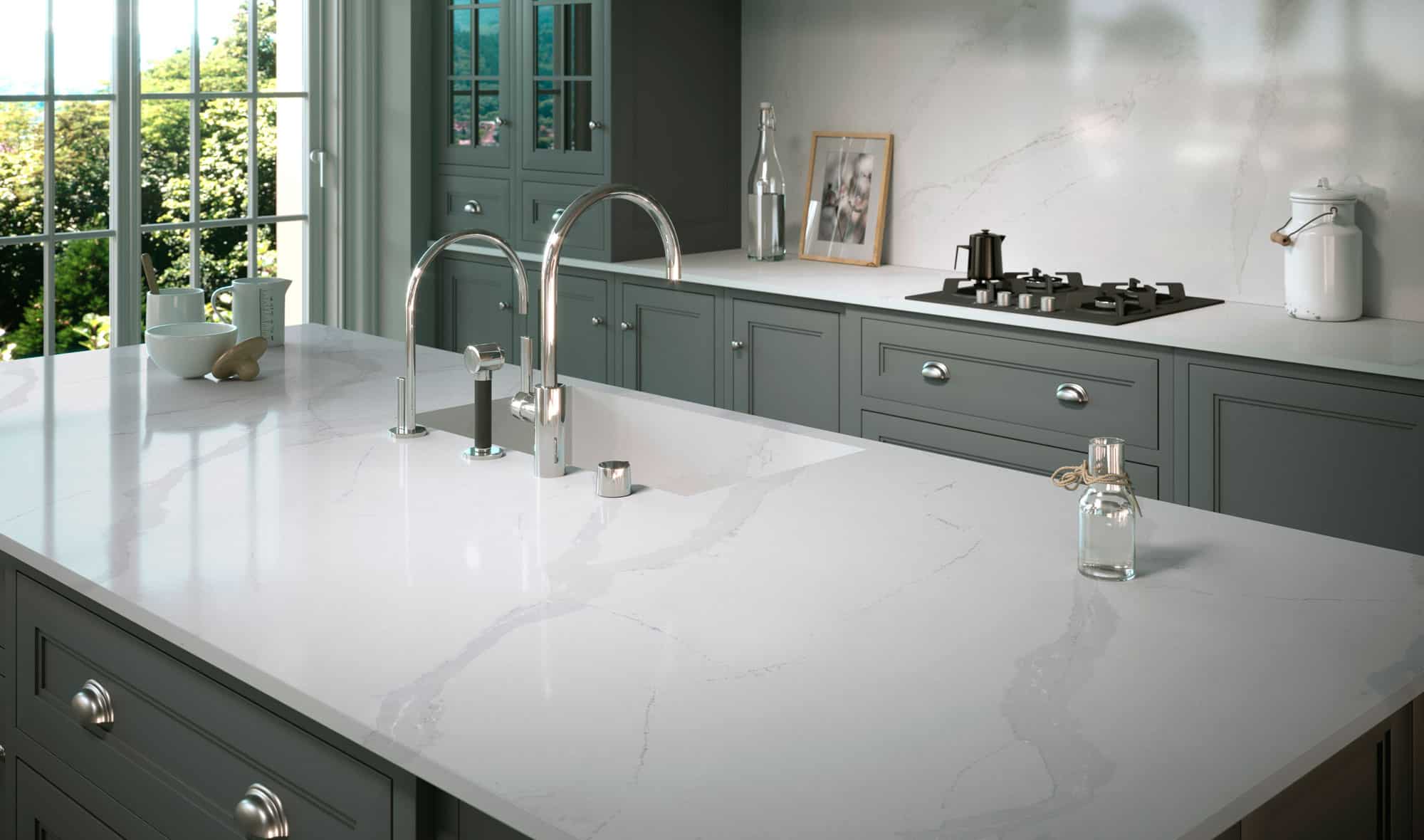 Classic Calacatta quartz countertops from Silestone 