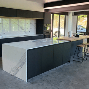 Dekton Countertop with waterfall edge Location: Greenwich, CT Project: Kitchen