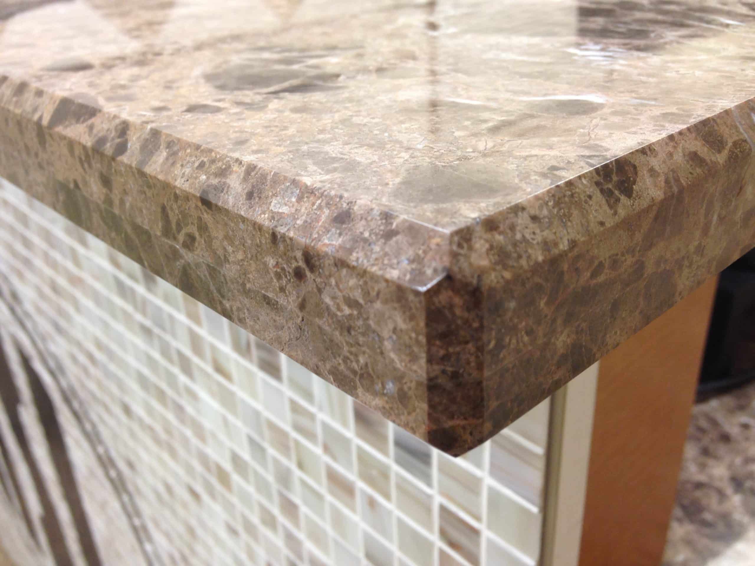 Doubled beveled quartz countertop edge