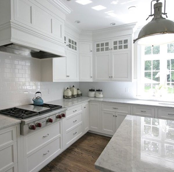 Classic white kitchen countertops and cabinets